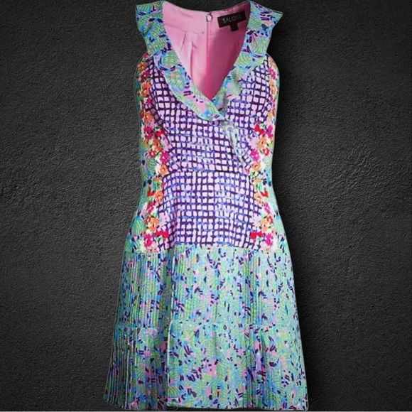 NWOT SALONI ‘Amy’ Short 100% Silk Dress in “Tropical Banana Leaf Print” Size 0 - Picture 1 of 16